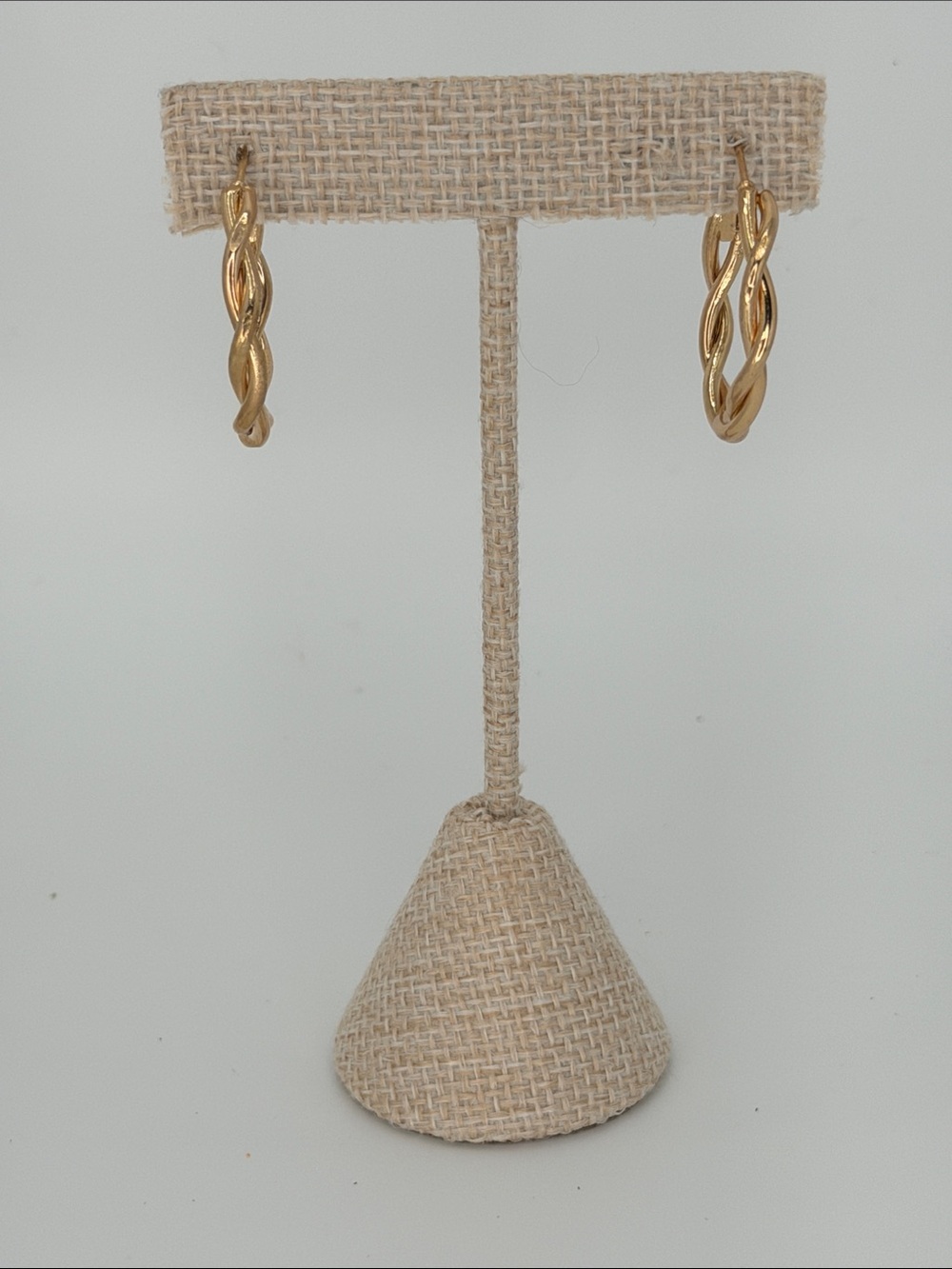 Twisted Hoop Earrings with Hinge Back in Gold Tone